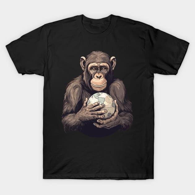 Earth Day, Earth Month and Everyday... A young cute ape holding the world in his hands with care. T-Shirt by ORENOB